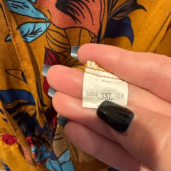 SHEIN Boho Mustard Brown Floral Tie-Front Peplum Blouse - Picture 7 of 7